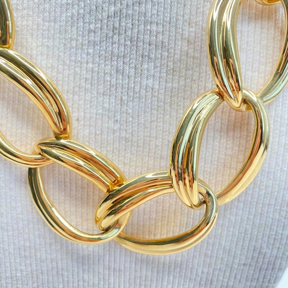 Napier Necklace F90 Vintage Chunky Choker Gold Tone Oversized Curb Links - Picture 4 of 11